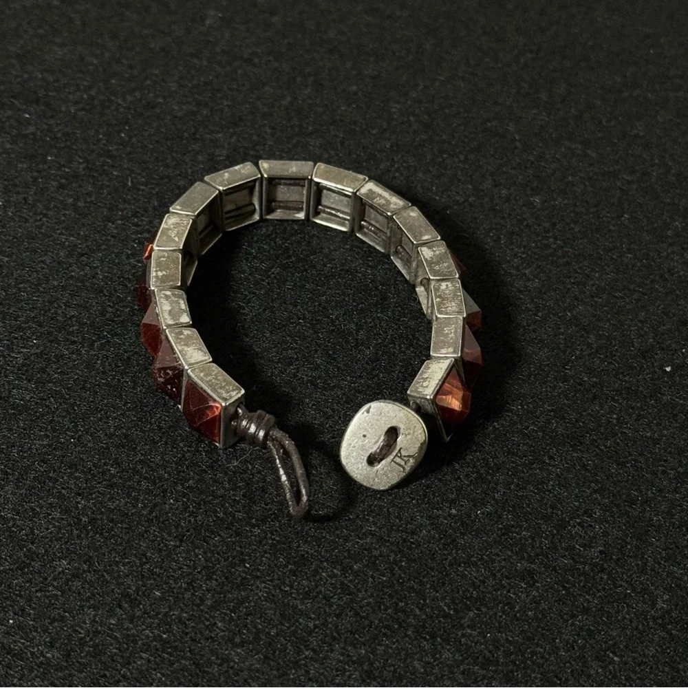 Jewel Kade Silver and Red Geometric Bracelet - Picture 2 of 3